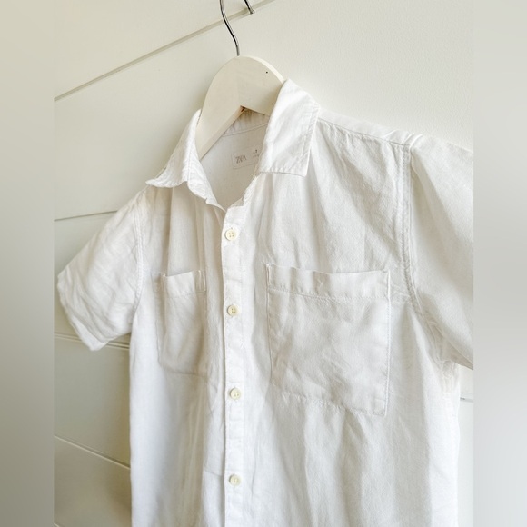 Zara Kids Button Down Linen Top - White - Size 7 - Picture 2 of 5